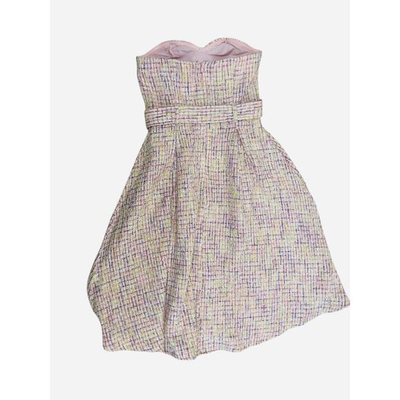 MOTF Strapless Tweed Dress Small Bustier Top Belted Pastel Chic - Picture 10 of 10